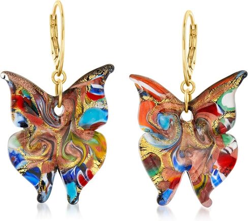 Ross-Simons Italian Multicolored Murano Glass Butterfly Drop Earrings With 18kt Gold Over Sterling in Saudi Arabia