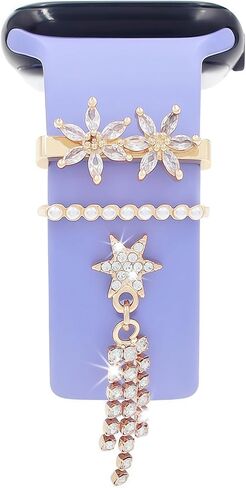 مجموعة سحر سوار الساعة، حلقات حلقية مزخرفة متوافقة مع سوار ساعة أبل السيليكون 38 40 41 42 44 45 49 ملم، ملحقات سوار معصم أنيقة من الألماس الزهري لسلسلة iWatch Series Ultra 9 8 7 6 5 4 3 2 1 (بدون حزام) in Kuwait