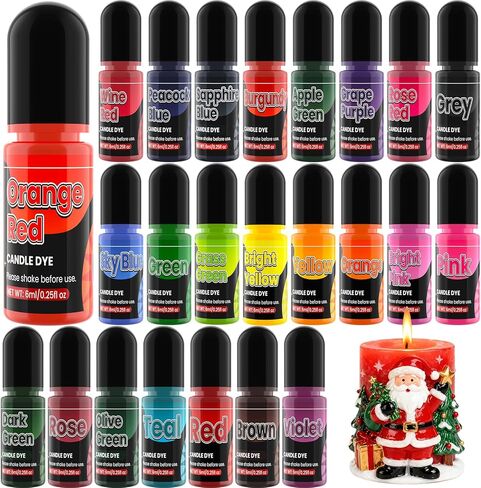 Candle Dye - 24 Colors Liquid Candle Dyes for Candle Making – Oil-Based Highly Concentrated Candle Color Dye for Soy Wax, Beeswax & Gel Wax, Non-Toxic, for DIY Candle Making Supplies, Each 6ml/0.25 oz in Kuwait