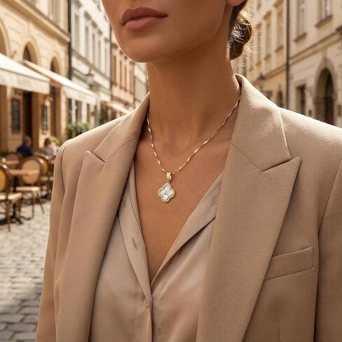 LETFLY أربع أوراق البرسيم القلائد الأولية للنساء، 14K الذهب مطلي الأصداف الطبيعية البرسيم قلادة الرسالة، الحروف الهجائية A-Z قلادة مجوهرات هدايا للنساء in Kuwait