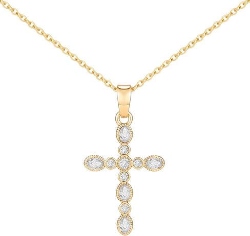 Dainty 14k Gold Choker Cross Charm Necklace for Women, Cross Gold Pendant Necklace Trendy Non Tarnish in Saudi Arabia