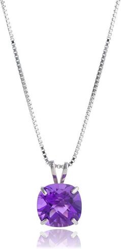 MAX + STONE Cushion Cut Gemstone Necklace | 8mm Solitaire Birthstone Necklace for Women | Gemstone Pendant Necklaces with 18 inch Box Chain in Saudi Arabia