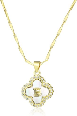 LETFLY Four Leaf Clover Initial Necklaces for Women, 14K Gold Plated Natural Shells Clover Letter Pendant, Alphabets A-Z Necklace Jewelry Gifts for Women in Kuwait