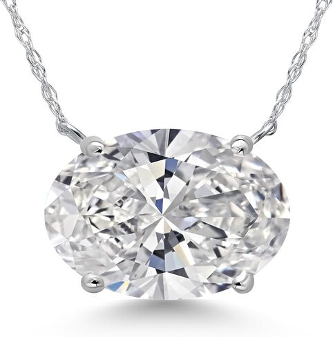 قلادة من Gem Stone King 5 Cttw IGI معتمدة من الماس المزروع للنساء من الذهب الأبيض عيار 14 قيراط | لون F-G | مقابل الوضوح | قلادة ذهبية للنساء | مع سلسلة ذهبية 18 بوصة in Saudi Arabia