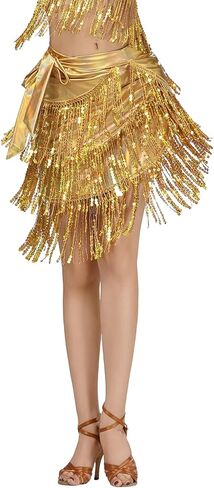 Sequin Fringe Skirts for Women Teens Sparkly Tassel Festival Rave Wrap Skirt Latin Belly Dance Hip Scarf in Saudi Arabia