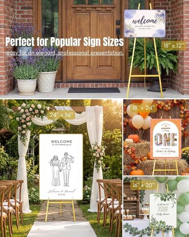 Gold Easel Stand for Sign – 47" Heavy Duty Metal Easel with 4-Tier Height & Adjustable Angle – Elegant Art Easel for Wedding Sign, Welcome Boards, Display, Event – Easy Assembly, Storage Bag Included in Saudi Arabia