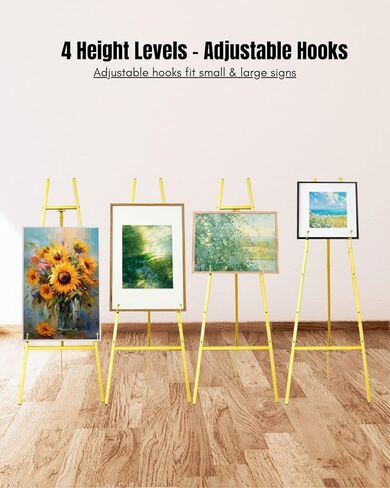 Gold Easel Stand for Sign – 47" Heavy Duty Metal Easel with 4-Tier Height & Adjustable Angle – Elegant Art Easel for Wedding Sign, Welcome Boards, Display, Event – Easy Assembly, Storage Bag Included in Saudi Arabia