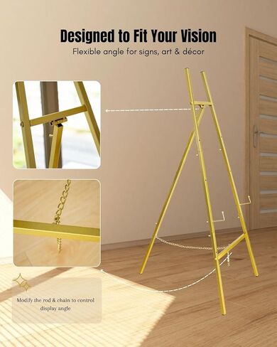 Gold Easel Stand for Sign – 47" Heavy Duty Metal Easel with 4-Tier Height & Adjustable Angle – Elegant Art Easel for Wedding Sign, Welcome Boards, Display, Event – Easy Assembly, Storage Bag Included in Saudi Arabia