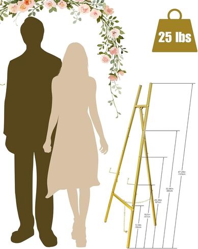 Gold Easel Stand for Sign – 47" Heavy Duty Metal Easel with 4-Tier Height & Adjustable Angle – Elegant Art Easel for Wedding Sign, Welcome Boards, Display, Event – Easy Assembly, Storage Bag Included in Saudi Arabia