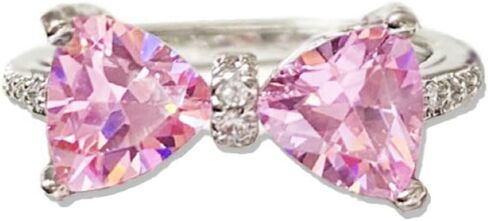 Bow Ring for Women Silver Pink Crystal Adjustable Dainty Cute Womens Ring Jewelry Gift in Saudi Arabia