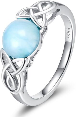 MDFUN Natural Larimar Ring for Women 925 Sterling Silver Oval & Round Blue Gemstone Eternity Band Jewelry Gifts for Her in Saudi Arabia