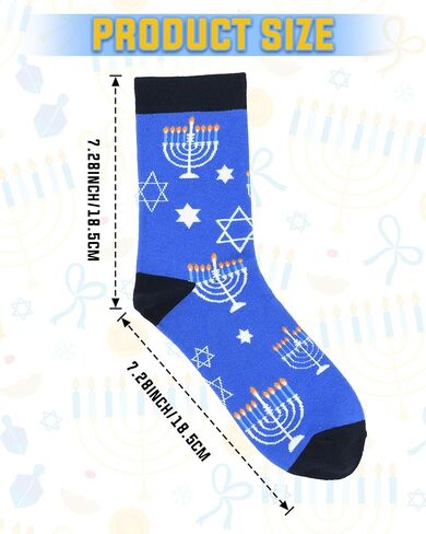 12 زوجًا من جوارب Hanukkah المبتكرة - 6 أنماط للرجال والنساء - جوارب بنمط Chanukah Hexagram Star Menorah Dreidel باللون الأزرق - هدايا مضحكة لحفلات Hanukkah ومستلزمات أزياء العطلات in Kuwait