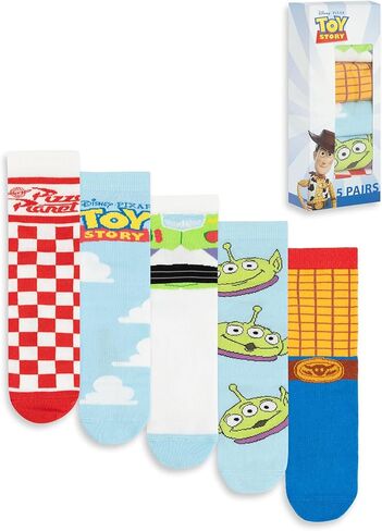 Disney Toy Story Unisex Calf Socks Set of 5 | Multicoloured Pizza Planet & Character Prints | Everyday Wear in Saudi Arabia