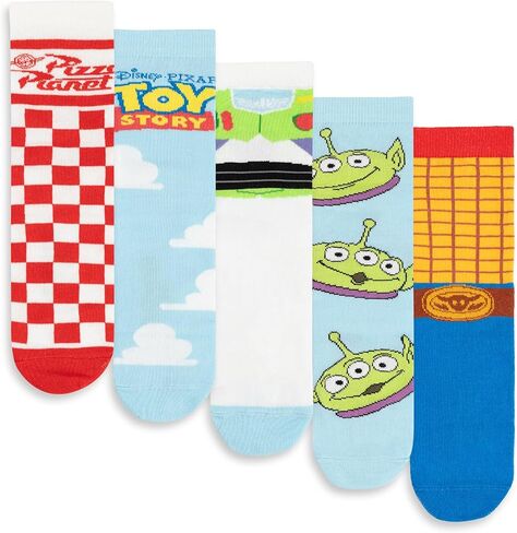 Disney Toy Story Unisex Calf Socks Set of 5 | Multicoloured Pizza Planet & Character Prints | Everyday Wear in Saudi Arabia