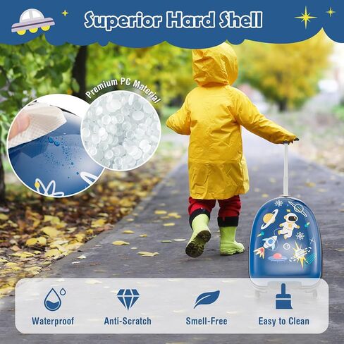 Goplus Kids Luggage, 16’’ Carry On Suitcase with Wheels, Waterproof Hard Shell, Lightweight Rolling Luggage for Travel, Birthday Christmas Gifts for Toddlers, Children, Boys, Girls (Blue-Astronaut) in Saudi Arabia