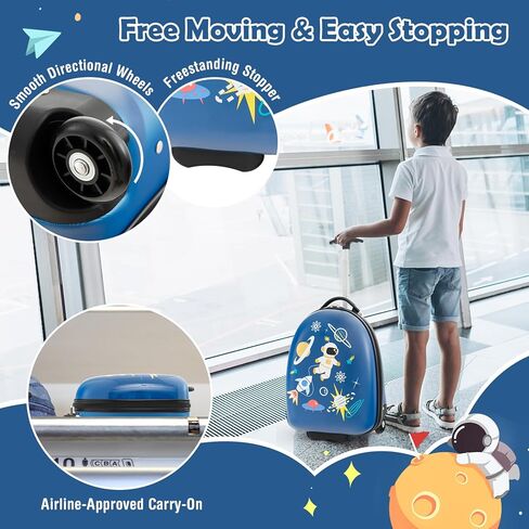 Goplus Kids Luggage, 16’’ Carry On Suitcase with Wheels, Waterproof Hard Shell, Lightweight Rolling Luggage for Travel, Birthday Christmas Gifts for Toddlers, Children, Boys, Girls (Blue-Astronaut) in Saudi Arabia