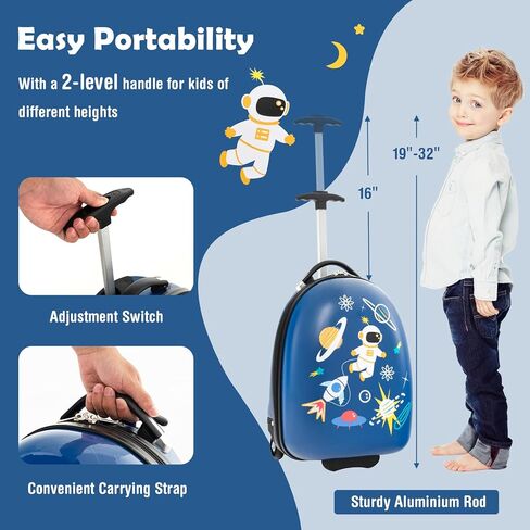 Goplus Kids Luggage, 16’’ Carry On Suitcase with Wheels, Waterproof Hard Shell, Lightweight Rolling Luggage for Travel, Birthday Christmas Gifts for Toddlers, Children, Boys, Girls (Blue-Astronaut) in Saudi Arabia