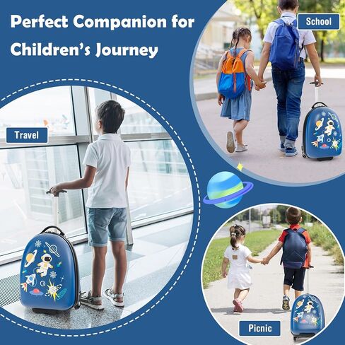 Goplus Kids Luggage, 16’’ Carry On Suitcase with Wheels, Waterproof Hard Shell, Lightweight Rolling Luggage for Travel, Birthday Christmas Gifts for Toddlers, Children, Boys, Girls (Blue-Astronaut) in Saudi Arabia