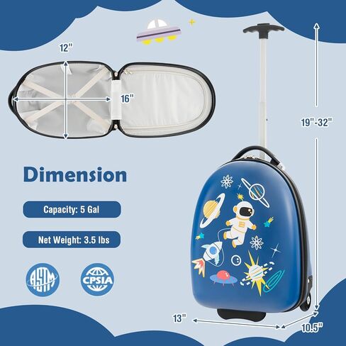 Goplus Kids Luggage, 16’’ Carry On Suitcase with Wheels, Waterproof Hard Shell, Lightweight Rolling Luggage for Travel, Birthday Christmas Gifts for Toddlers, Children, Boys, Girls (Blue-Astronaut) in Saudi Arabia