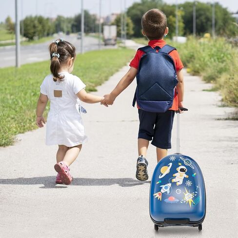 Goplus Kids Luggage, 16’’ Carry On Suitcase with Wheels, Waterproof Hard Shell, Lightweight Rolling Luggage for Travel, Birthday Christmas Gifts for Toddlers, Children, Boys, Girls (Blue-Astronaut) in Saudi Arabia