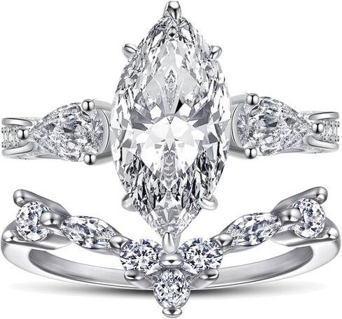 Luxury Wedding Ring Sets for Women Marquise 1CT AAAAA CZ White Gold Plated S925 Sterling Silver Engagement Ring Wedding Band in Kuwait