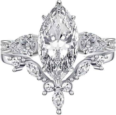 مجموعات خواتم الزفاف الفاخرة للنساء ماركيز 1CT AAAAA تشيكوسلوفاكيا مطلية بالذهب الأبيض S925 فضة خاتم الخطوبة الزفاف الفرقة in Kuwait
