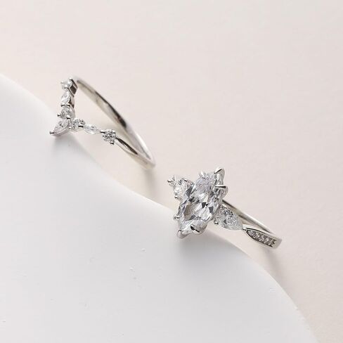 مجموعات خواتم الزفاف الفاخرة للنساء ماركيز 1CT AAAAA تشيكوسلوفاكيا مطلية بالذهب الأبيض S925 فضة خاتم الخطوبة الزفاف الفرقة in Kuwait