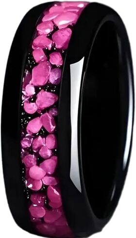 8mm Stainless Steel Black Pink Shining Flower Style Wedding Band Ring in Saudi Arabia