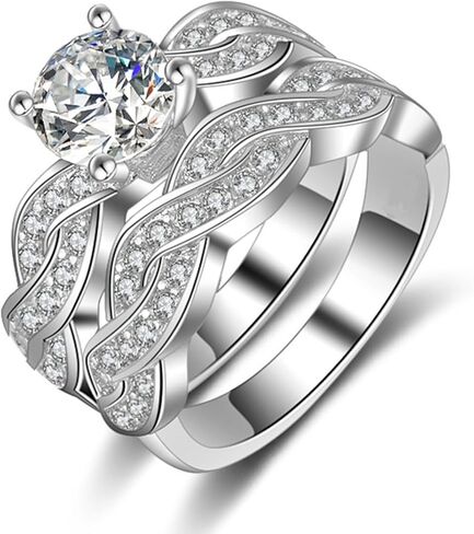 Silver Plated Princess Cut Created Pink Topaz CZ Cubic Zirconia Pave Filled Wedding Engagement Proposal Women's Ring 2PCS Halo Set Band for Mom Bridal Lover 9# in Saudi Arabia
