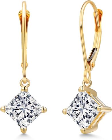 أقراط Gem Stone King 2.00 Cttw IGI المعتمدة من Lab Grown Diamond المتدلية للنساء من الذهب الأصفر عيار 14 قيراط | 1 قيراط لكل قطعة أميرة | وضوح VS1 | اللون E-F in Kuwait
