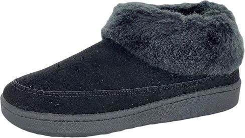 Clarks Womens Slipper Suede Ankle Bootie JMH1883 -Plush Faux Fur Collar and Lining - Indoor Outdoor House Slippers For Women (7 M US, Black Suede) in Saudi Arabia