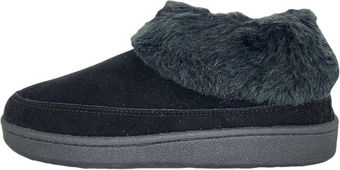 Clarks Womens Slipper Suede Ankle Bootie JMH1883 -Plush Faux Fur Collar and Lining - Indoor Outdoor House Slippers For Women (7 M US, Black Suede) in Saudi Arabia