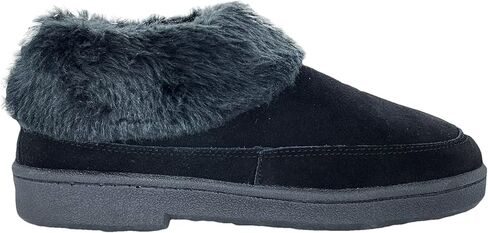 Clarks Womens Slipper Suede Ankle Bootie JMH1883 -Plush Faux Fur Collar and Lining - Indoor Outdoor House Slippers For Women (7 M US, Black Suede) in Saudi Arabia