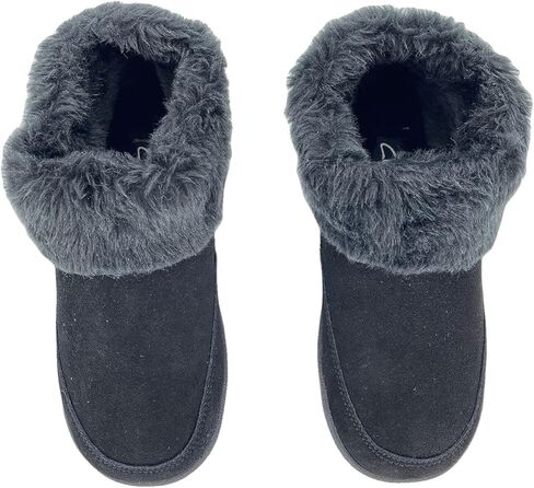 Clarks Womens Slipper Suede Ankle Bootie JMH1883 -Plush Faux Fur Collar and Lining - Indoor Outdoor House Slippers For Women (7 M US, Black Suede) in Saudi Arabia