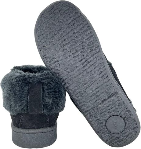 Clarks Womens Slipper Suede Ankle Bootie JMH1883 -Plush Faux Fur Collar and Lining - Indoor Outdoor House Slippers For Women (7 M US, Black Suede) in Saudi Arabia