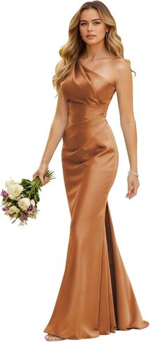 RYANTH One Shoulder Bridesmaid Dresses for Women Satin Mermaid Prom Dress Long Evening Gowns with Slit in Saudi Arabia