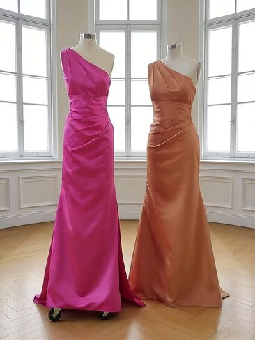RYANTH One Shoulder Bridesmaid Dresses for Women Satin Mermaid Prom Dress Long Evening Gowns with Slit in Saudi Arabia