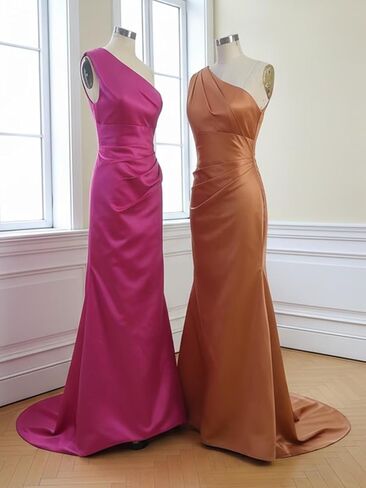 RYANTH One Shoulder Bridesmaid Dresses for Women Satin Mermaid Prom Dress Long Evening Gowns with Slit in Saudi Arabia