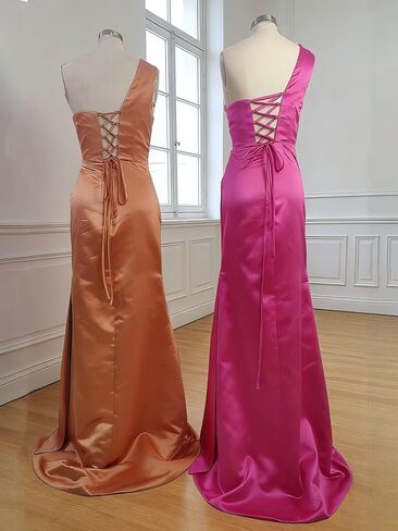 RYANTH One Shoulder Bridesmaid Dresses for Women Satin Mermaid Prom Dress Long Evening Gowns with Slit in Saudi Arabia