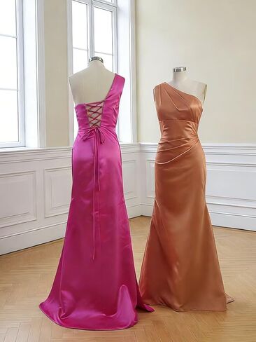 RYANTH One Shoulder Bridesmaid Dresses for Women Satin Mermaid Prom Dress Long Evening Gowns with Slit in Saudi Arabia