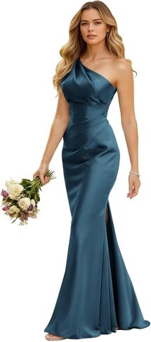 RYANTH One Shoulder Bridesmaid Dresses for Women Satin Mermaid Prom Dress Long Evening Gowns with Slit in Saudi Arabia