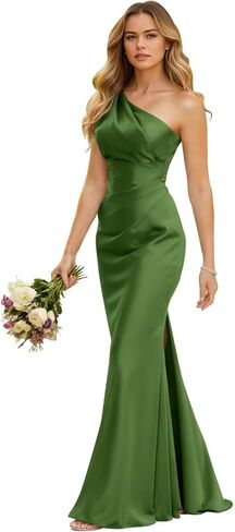RYANTH One Shoulder Bridesmaid Dresses for Women Satin Mermaid Prom Dress Long Evening Gowns with Slit in Saudi Arabia
