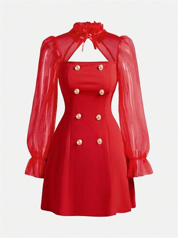Floerns Girl's Cut Out Bow Mock Neck A Line Dress Contrast Mesh Bell Sleeve Birthday Party Dresses in Saudi Arabia