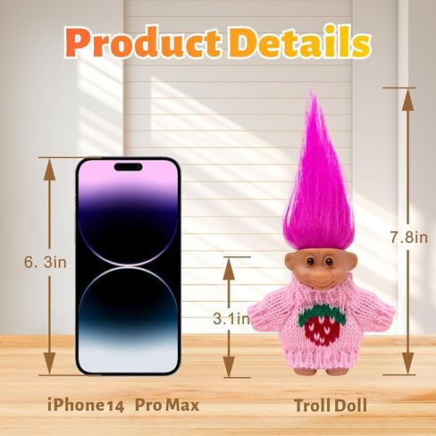 Retro Vintage Lucky Troll Dolls Assorted Hair Colors Chromatic Adorable for Collections, School Project, Arts and Crafts, Party Favors (Pink) in Saudi Arabia