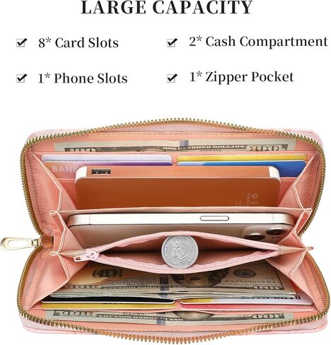 Wallet Women Clutch Leather Wristlet Wallet Fashion Embossed RFID Blocking Credit Card Holder with Strap in Saudi Arabia