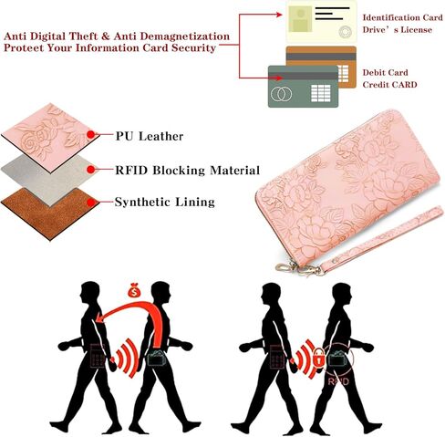 Wallet Women Clutch Leather Wristlet Wallet Fashion Embossed RFID Blocking Credit Card Holder with Strap in Saudi Arabia