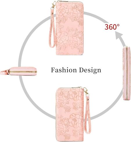 Wallet Women Clutch Leather Wristlet Wallet Fashion Embossed RFID Blocking Credit Card Holder with Strap in Saudi Arabia