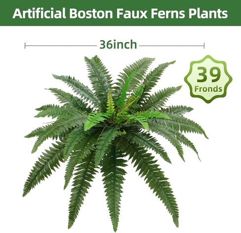 36" Artificial Boston Ferns Bush Plants, Set of 2, Large Faux Ferns Hanging Decor with 39 Fronds, Fake Vines Indoor Or Outdoors Planter for Home and Office Decor in Saudi Arabia
