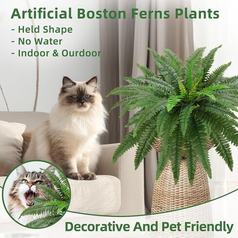36" Artificial Boston Ferns Bush Plants, Set of 2, Large Faux Ferns Hanging Decor with 39 Fronds, Fake Vines Indoor Or Outdoors Planter for Home and Office Decor in Saudi Arabia