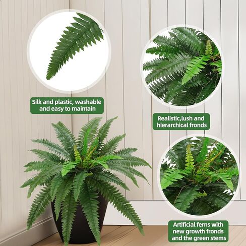 36" Artificial Boston Ferns Bush Plants, Set of 2, Large Faux Ferns Hanging Decor with 39 Fronds, Fake Vines Indoor Or Outdoors Planter for Home and Office Decor in Saudi Arabia